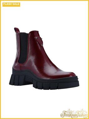 Faux Leather Chelsea Ankle Boots Chunky Lug Sole Slip-On